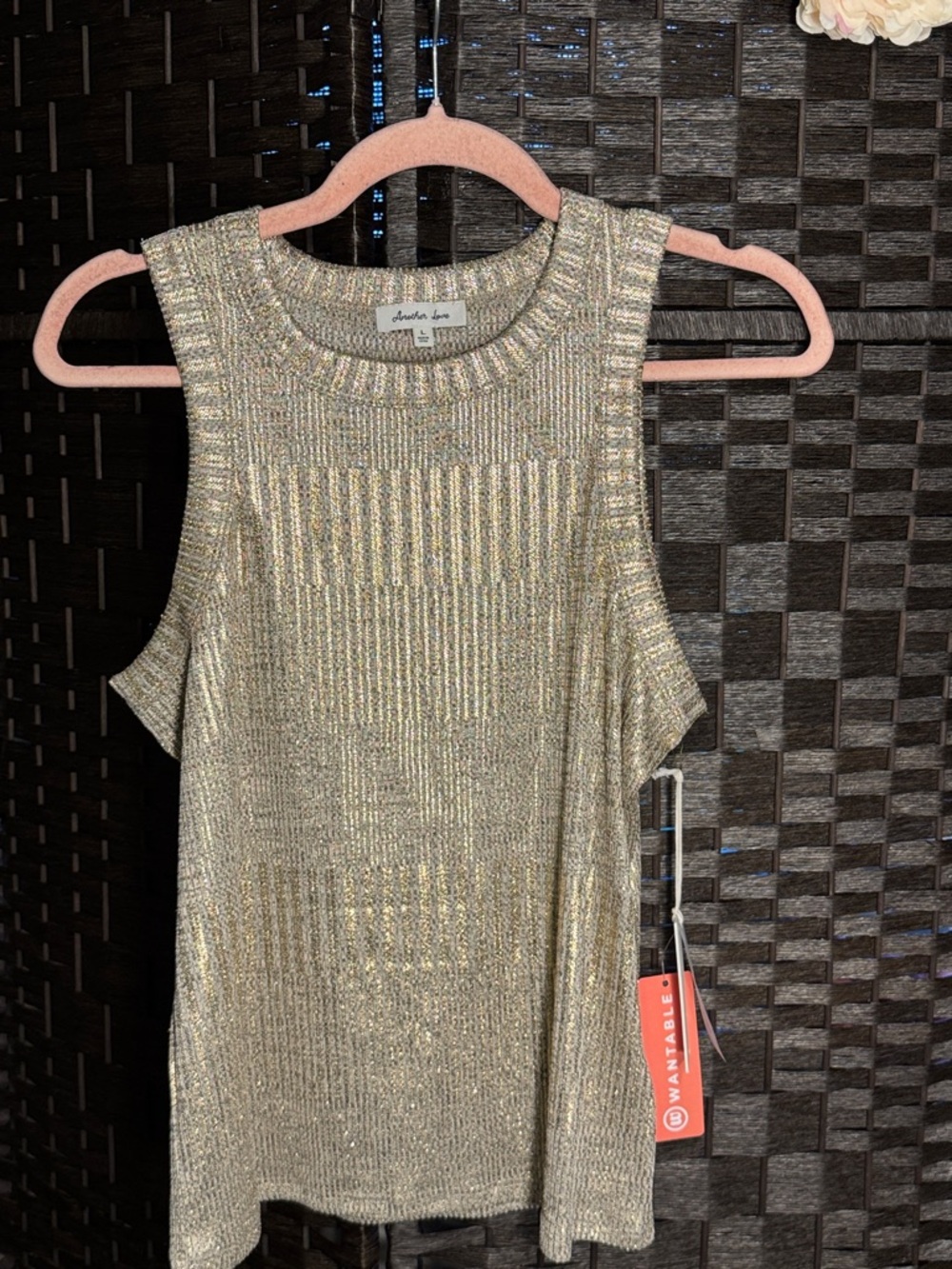 Another Love Pamela Ribbed Metallic Tank in Gold Foil Size Large 10 12
